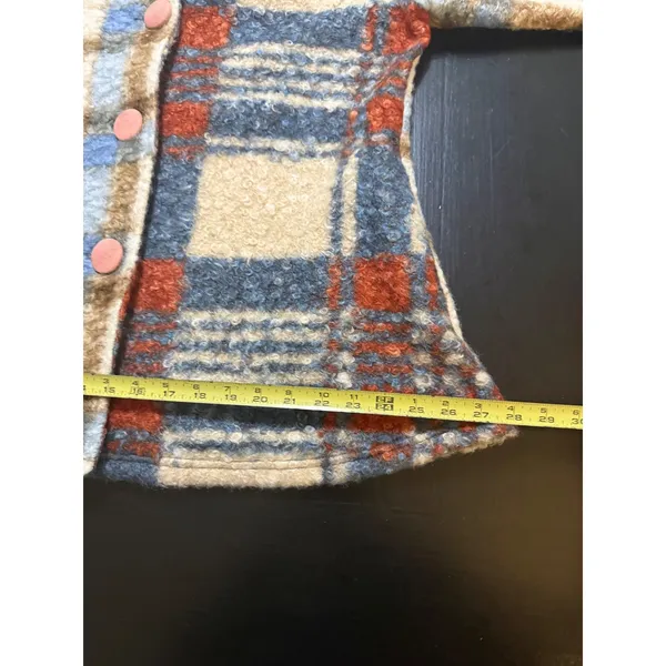 Kamana Womens Plaid Boucle Knit‎ Button Front Jacket Blue Orange Cream Large - Image 5