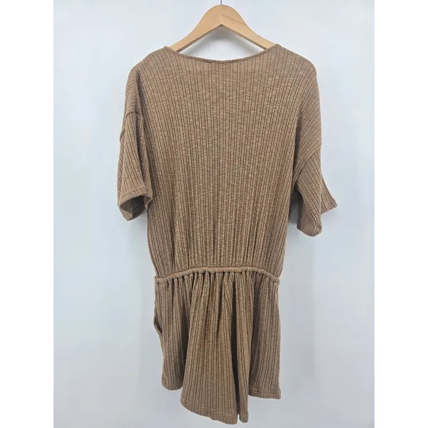 Sabo Romper Womens‎ S Brown Ribbed Knit Button Front Short Sleeve Pockets Casual - Image 3