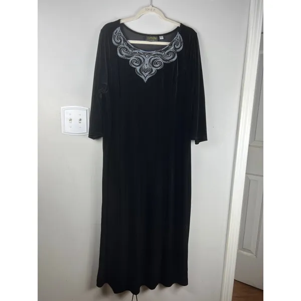 Bob Mackie Wearable Art Black Velvet Embellished Midi Dress 1X Evening Formal - Image 2