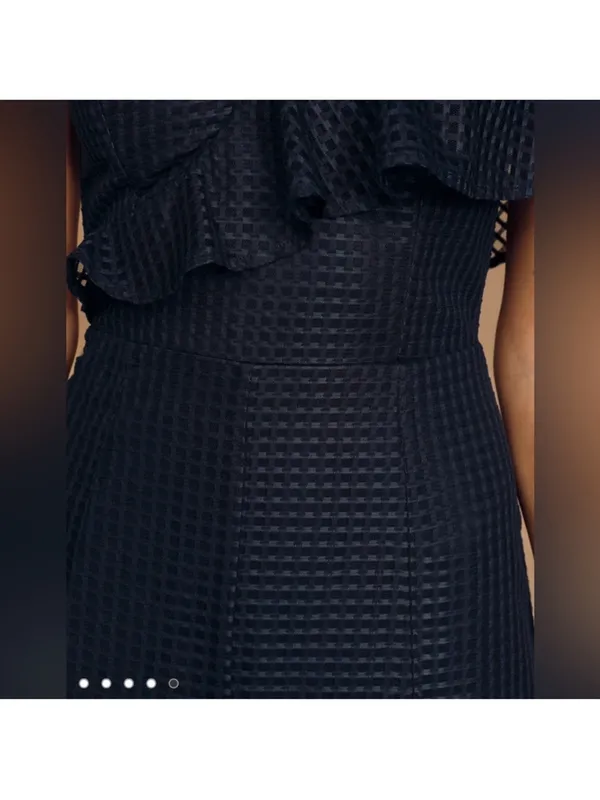 Lulu's Navy One-Shoulder Ruffle Wide-Leg Jumpsuit with Mesh Sleeve - Image 4