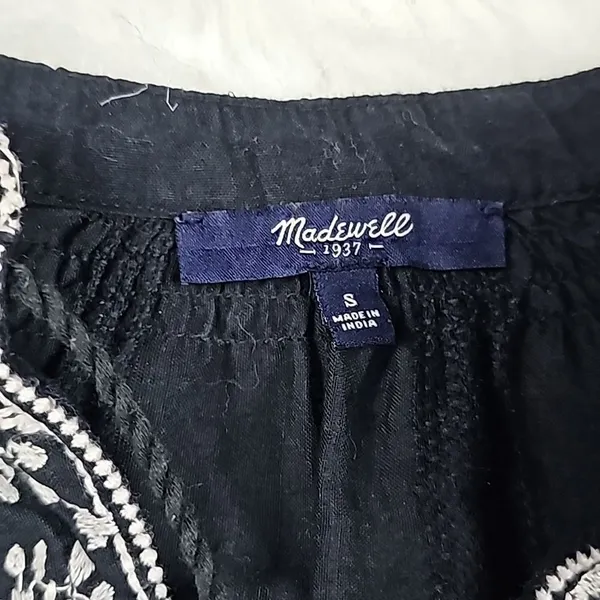 Madewell -348 Embroidered Camelia Tassel Top Black 3/4‎ Sleeve Size Small - Image 6