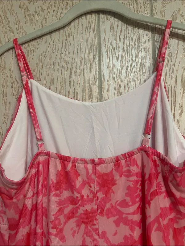 Zesica Spaghetti Straps Pink Floral Maxi Large Dress - Image 4