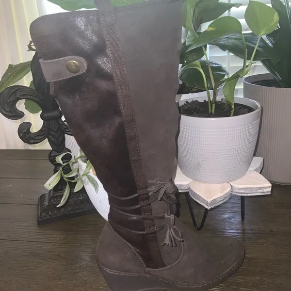 BareTraps Brown Over the Knee Brown Suede Fur Lined Wedge Boots Side Zipper 6M - Image 10