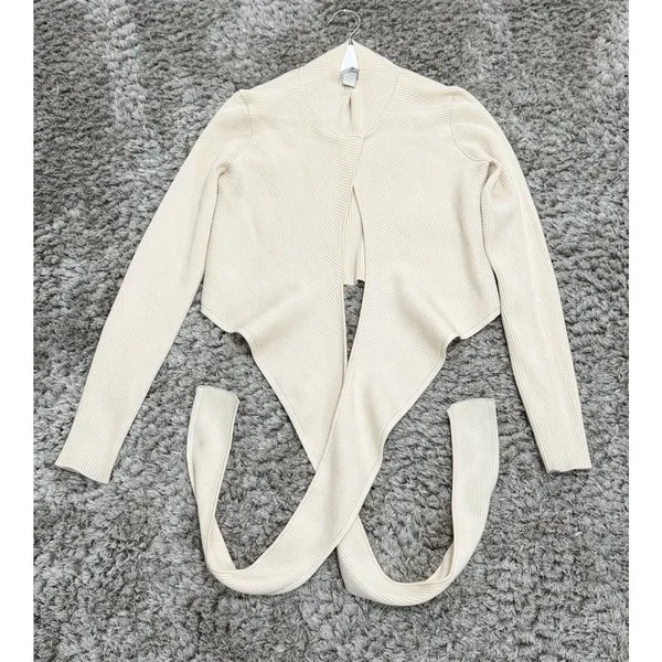 Athleta x Alicia Keys Ribbed Tie Front Knit Wrap Top Sweater Cream Womens Size M - Image 2