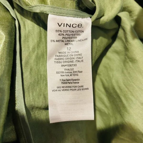 Vince new with tags faux sarong twist front in satin olive green back slit. 12 - Image 7