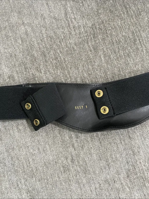 Vintage Circa Genuine Suede Leather Gold Chain Accent Black Elastic Waist Belt - Image 4