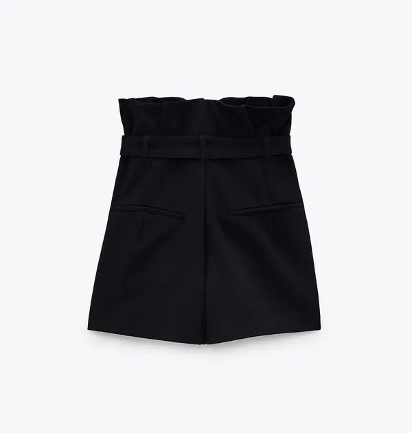 Zara Black High Waisted Paperbag Bermuda Shorts - Image 6