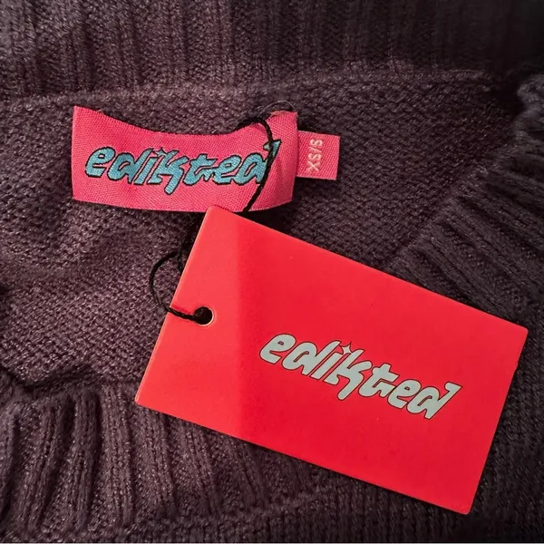 EDIKTED Knit Bow Cropped Sweater‎ Women's XS/S Navy Boho Dainty Coquette Girl - Image 9