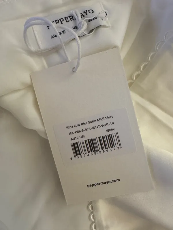 Peppermayo White Satin Midi Skirt - Rina Low Rise size 6 - Image 2