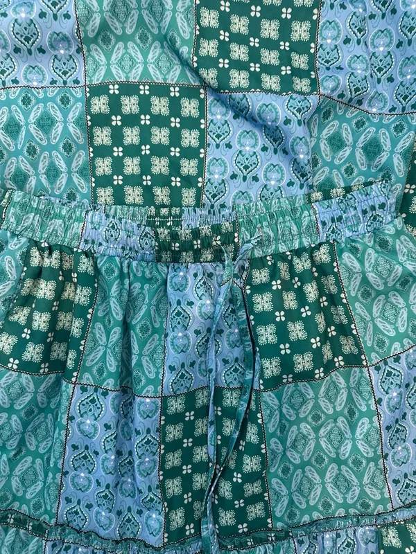 Patchwork Maxi Skirt Blue Green Boho Long Skirt Size XL - Image 2