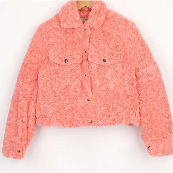 Free People We The Free Teddy Swing Coral Pink Faux Fur Jacket - Image 7