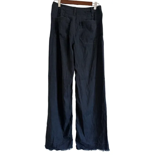 Anthropologie Maeve Colette Linen Wide Leg Pants High Rise Raw Hem Navy Size 26T - Image 2