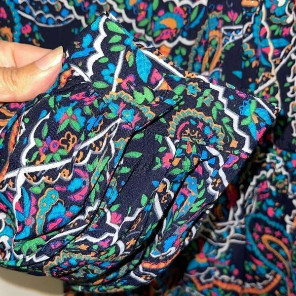 Anthropologie Maeve Women’s Paisley Long Sleeve V-Neck Dress Maplewood Blue Smal - Image 8
