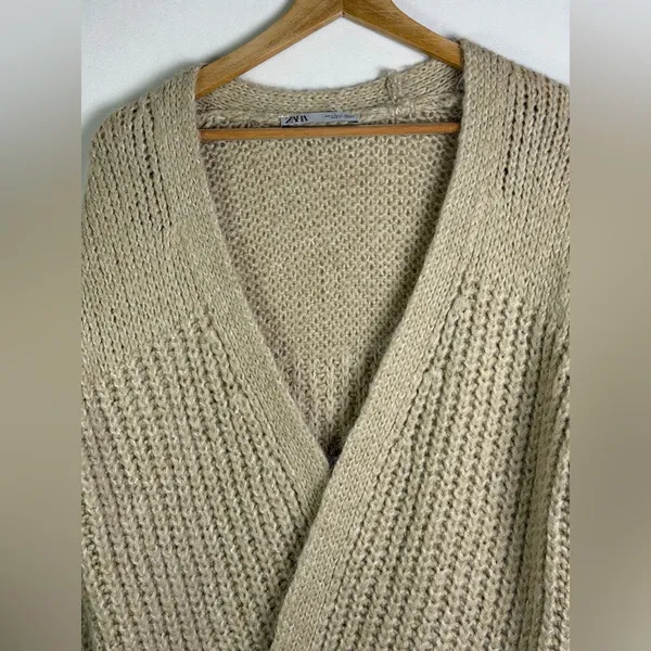 Zara Women’s Chunky Knit Wool Blend Longline Cardigan Sweater Oversized Sz S - Image 9