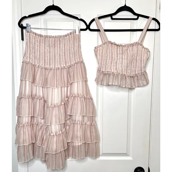 Red Dress Boutique Lavender Stripe Two Piece Smocked Set w/ Tiered Ruffle Skirt - Image 9