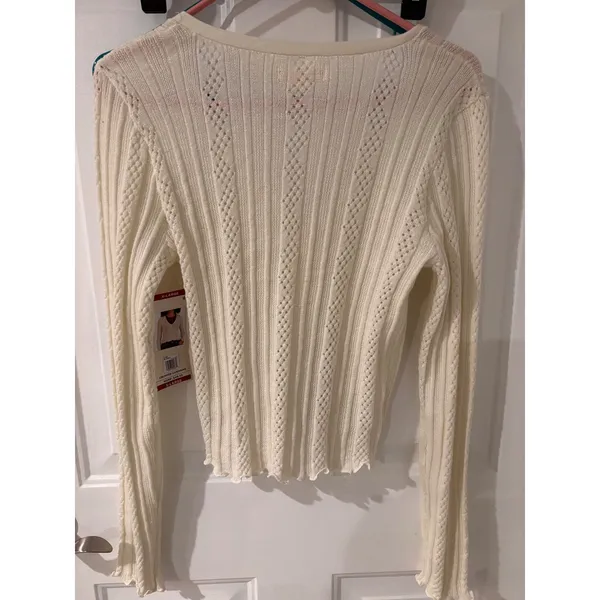 Aeropostale Y2K Cropped Cardigan Sweater Cream XL Button‎ Front Textured Knit - Image 4