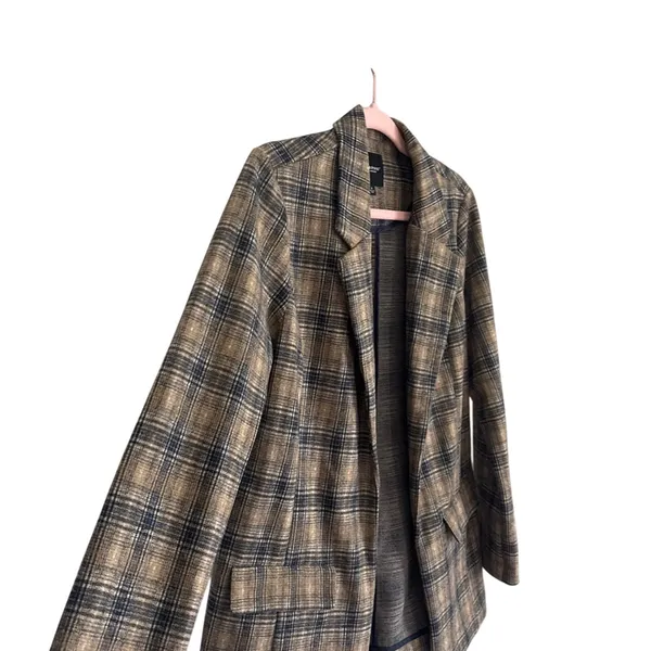 Liverpool Los Angeles Plaid Boyfriend Blazer Blue Beige Women’s Size S Classic - Image 3