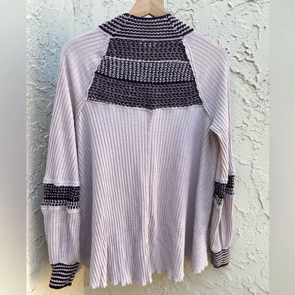 Free People Oversized Crochet Detailing Top Thermal Waffle Knit Mock Neck Size S - Image 2