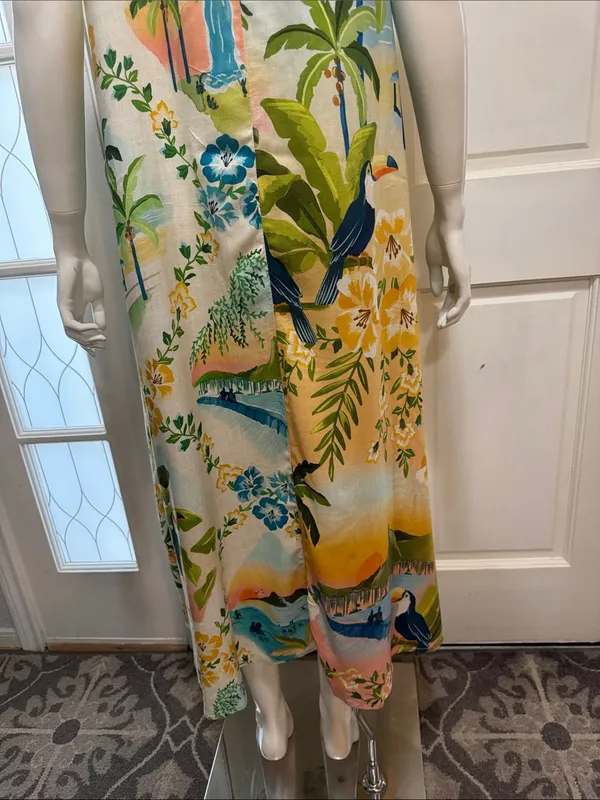 Farm Rio Tropical Floral Slip Dress in Yellow, Blue & Green Size Small - Image 11