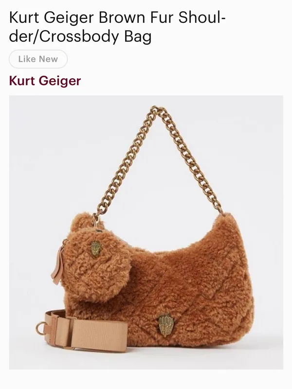 Kurt Geiger Brown Fur Shoulder/Crossbody Bag EUC - Image 2