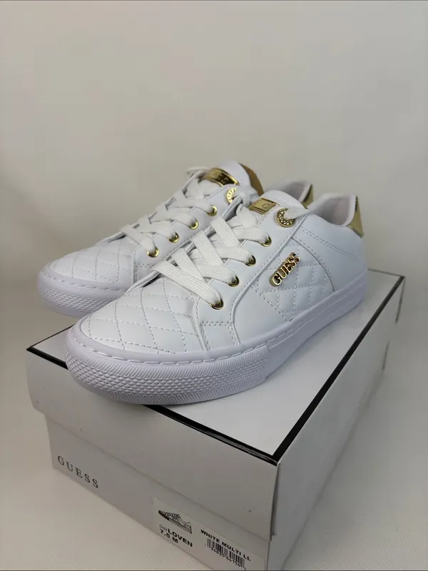 GUESS Women's Loven Casual Lace-Up Sneakers White Gold New in Box - Image 2