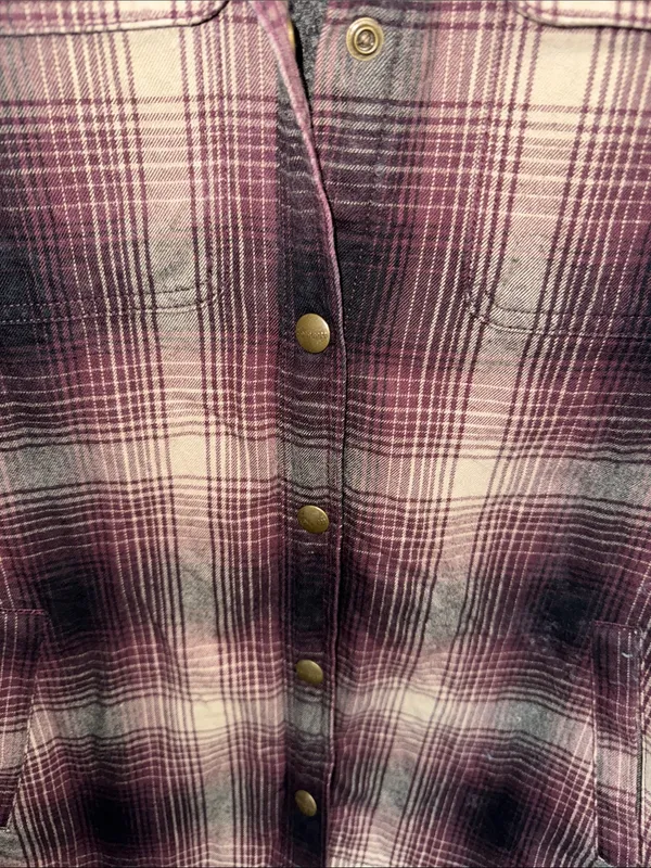 Carhartt Hubbard Sherpa Lined Burgundy and Cream Plaid Snap-Front Jacket - Image 4