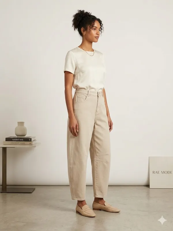 Rae Mode cotton twill barrel ankle pants Tan size Large - Image 10