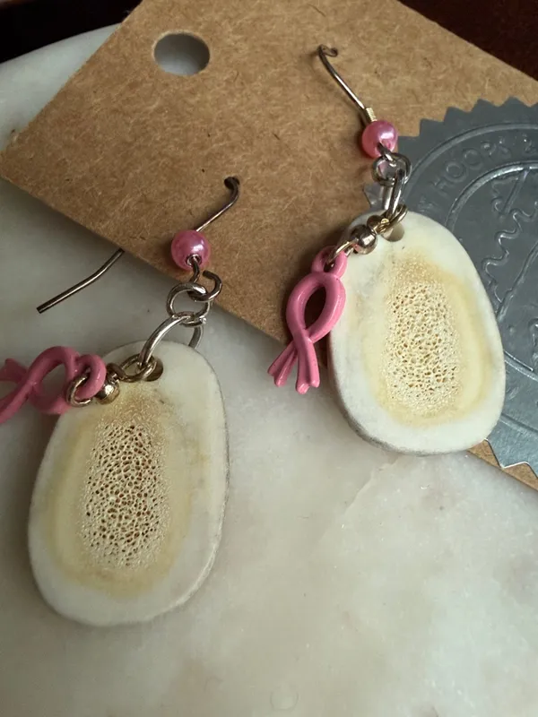 Old Cowboy Hoops & Loops caribou antler breast cancer awareness earrings - Image 2