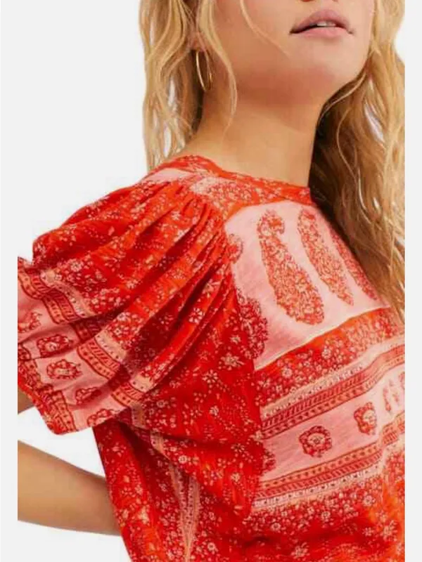 Free People Paisley Puff-Sleeve T-Shirt in Fruit Punch Combo - Image 2