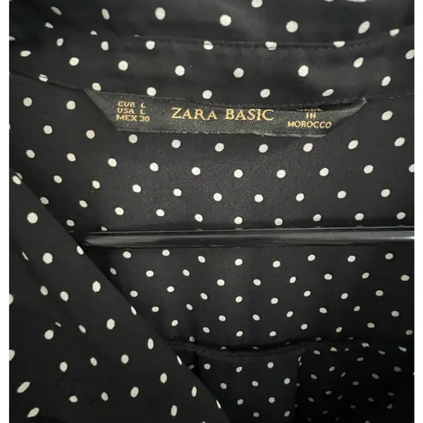 ZARA Black And White Polkadot Long Sleeve Button Up Blouse With Pockets - Image 3