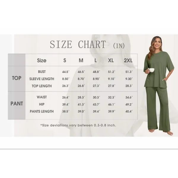 NEW Soft 2 Pc Lounge Set Pajamas Knit Short Sleeve Top & Long Pants M - Image 3