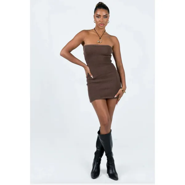 Princess Polly Strapless Brown Knit Mini Dress Size 2 - Image 2