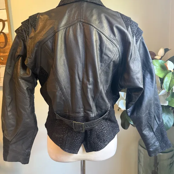 Vintage Lucky Leather moto large retro boho jacket y2k‎ whimsi goth animal print - Image 5