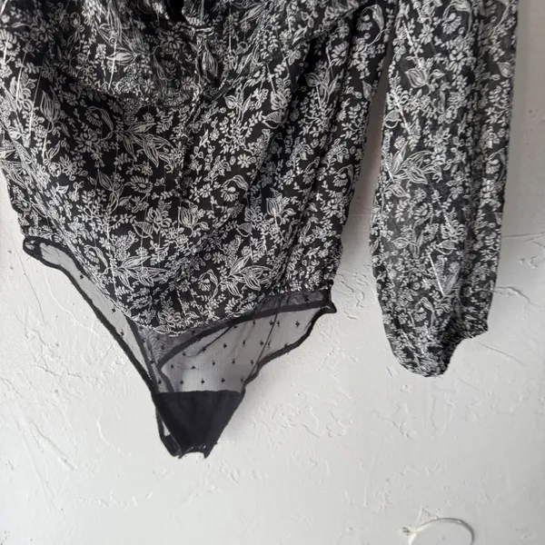 Abercrombie Fitch Black Floral Off Shoulder Long Sl Bodysuit S Feminine Coquette - Image 5