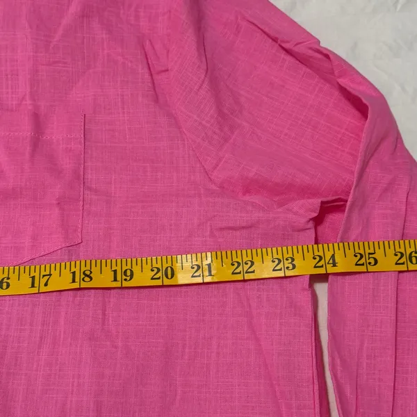 Women's Long Sleeve Button Up Gauze Pink Tunic Top Size Large #260394 - Image 4