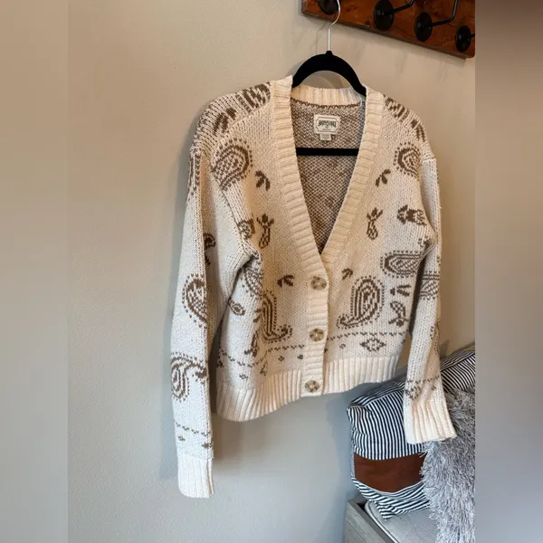 American Eagle Women's Cream and Brown Cardigan Size XS - Image 6