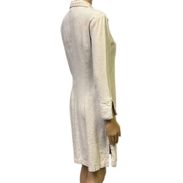 Bahar Linen 3 Quarter Sleeve Button Up Tapered Beaded Shirt Dress Womens 2 - Image 6