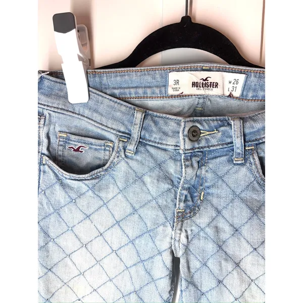 Hollister Diamond Quilted Rhinestone Jeans Size 3R Light Wash Indie Sleaze Y2K - Image 6
