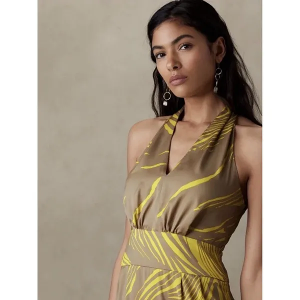 Banana Republic Size-8/Petite Maxi Dress‎ Tie Back Halter Botanica Printed $150 - Image 2