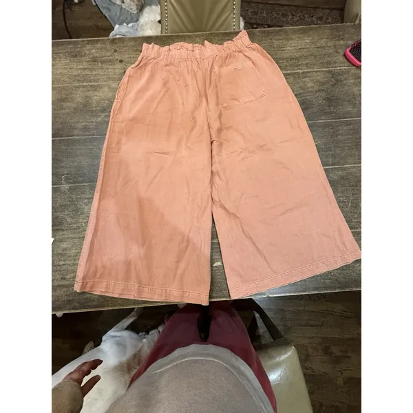Anthropologie Pilcro High-Rise Ultra Wide Leg Crop Paperbag Peach Jean Size XL - Image 4