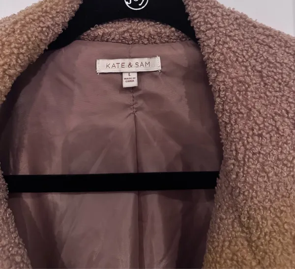Kate & Sam Camel Faux Shearling Teddy Coat (Large) | Cozy Chic Neutral Staple - Image 3