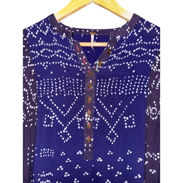 Free People Shibori Balloon Sleeve Tunic‎ Dress XS Patchwork Boho Hippie ~Flaw~ - Image 6