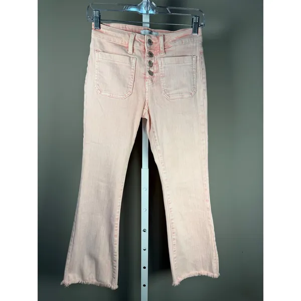 Vervet Pink Cropped Jeans Button Fly‎ Patch Pocket Raw Hem Barbiecore 24 - Image 2