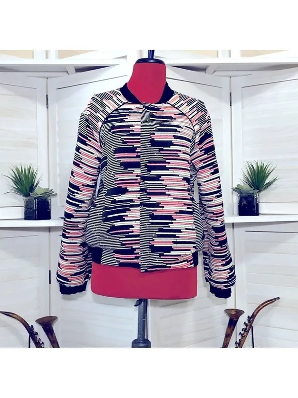 Anthropologie Weston Quilted Bomber Jacket Pink Black Small - Image 6