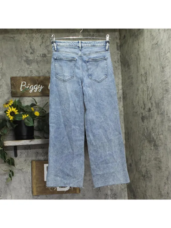 NWT Aqua Distressed High Rise Wide Leg Jeans AQ9142C-M Medium Wash Blue 27 - Image 2