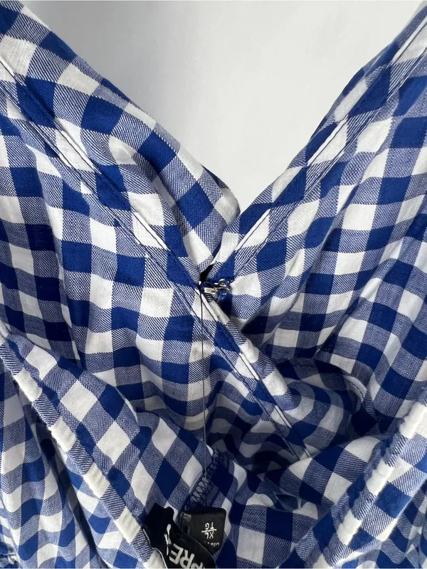 Express Blue and White Gingham One-Piece Romper - Image 11