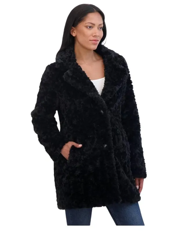 NWT Sebby Collection Reversible Crushed Faux Fur Button Front Coat Black L - Image 2