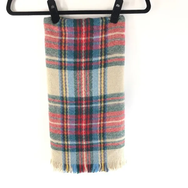 Womens Wrap Blanket Scarf Rectangle Fringe Plaid Beige Red Blue Green 76x30 - Image 2