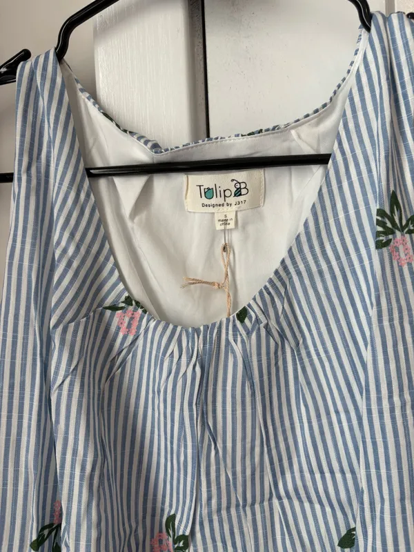 Tulip B Blue And White Striped Floral Dress Size Small New - Image 2