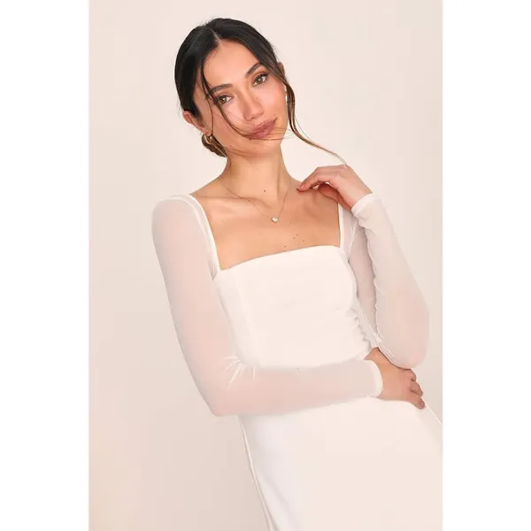 Lulus Luxe Bridal Lovingly Yours White Mesh Long Sleeve Wedding Maxi Dress XL - Image 2